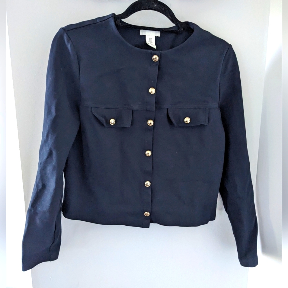 H&M Navy Women's Blazer with Buttons - Size US M
